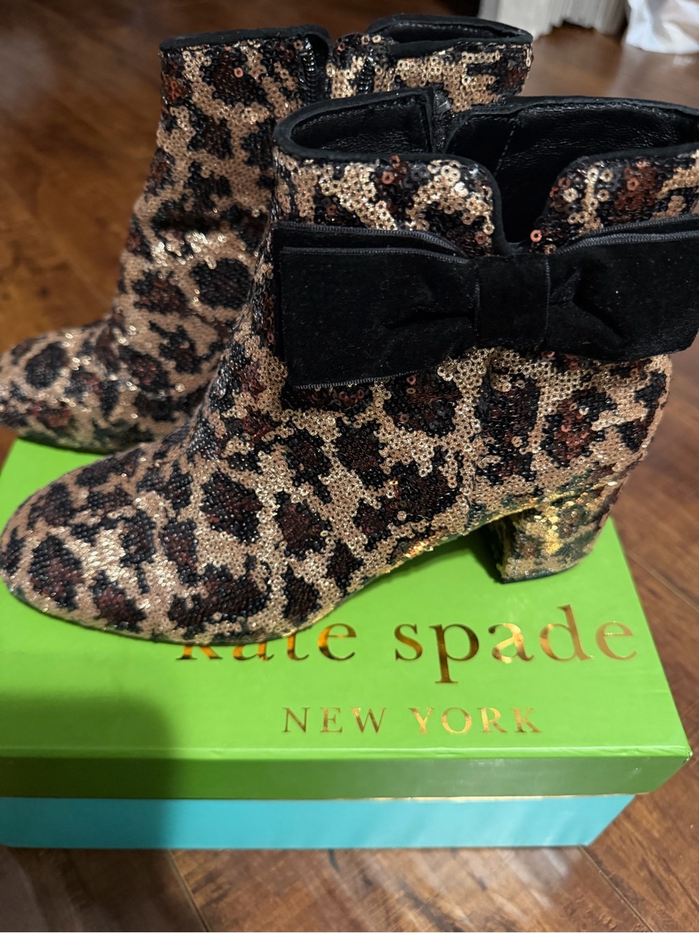 Kate Spade Langley Sequins Leopard Ankle Boots 9